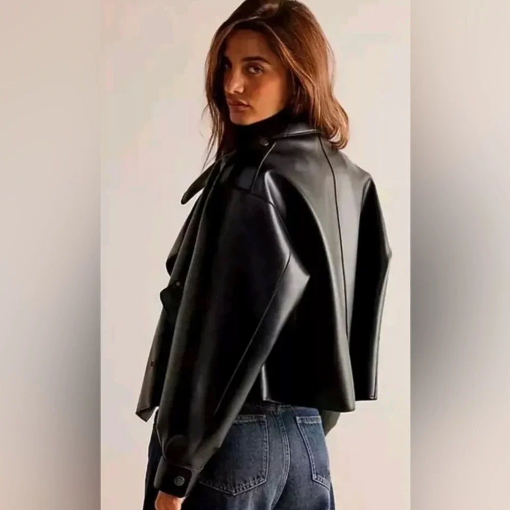 NWT Free People x We The Free Black Alexis Vegan Leather Moto Jacket size Large